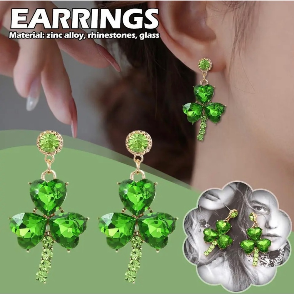NEW Claire's St Patrick's Day 4 Leaf Clover Shamrock Post Back Pierced Earrings